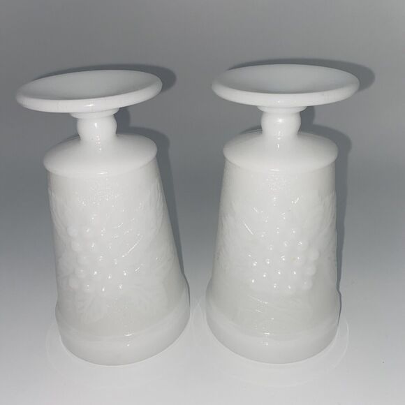 Anchor Hocking White Milk Glass Grape Leaves 5 3/4” Footed Goblet  Set Of 2 - Picture 10 of 11